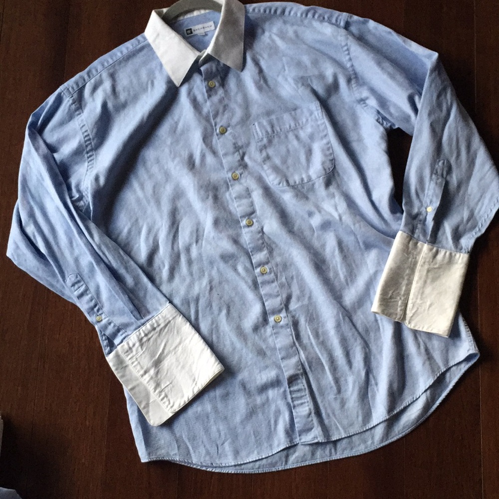 EUC Bachrach Dress Shirt Blue/White with Cuffs
